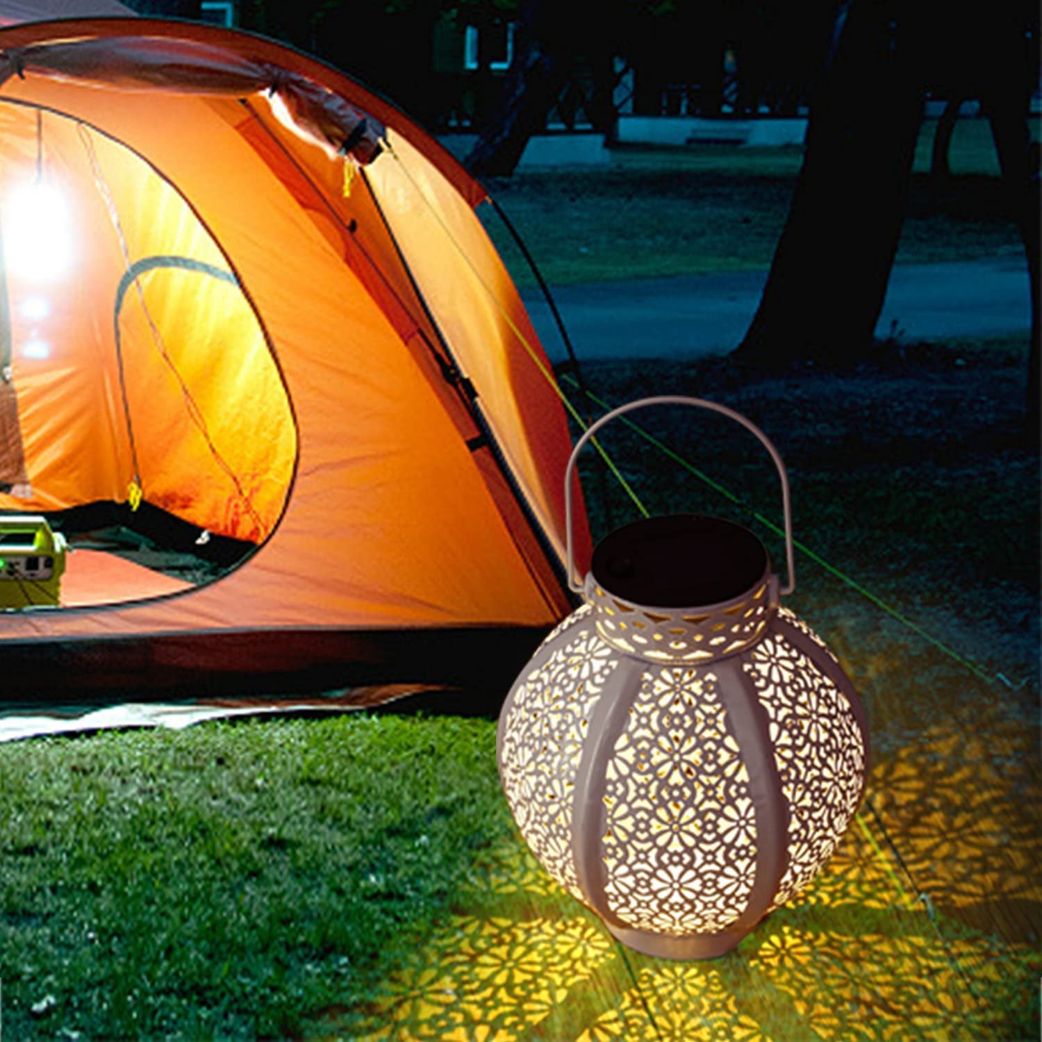 Outdoor Solar Lanterns – 2 Pack Retro Hollow Metal Hanging Lights for Garden & Patio