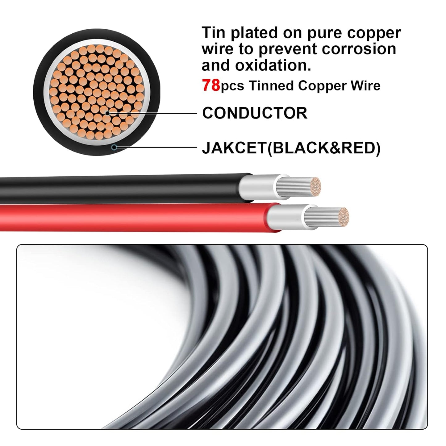 Geosiry 10AWG Solar Extension Cable – 30ft (1 Red + 1 Black)