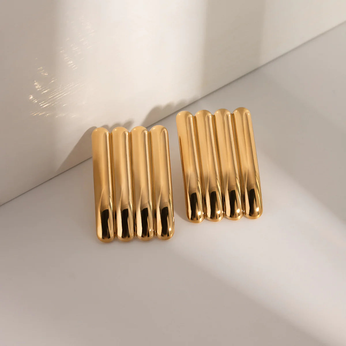 18K Gold Stainless Steel Striped Earrings