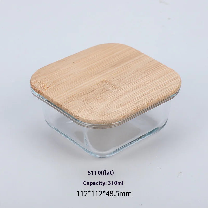 Silicon Glass Lunch Box with Bamboo Wood Lid