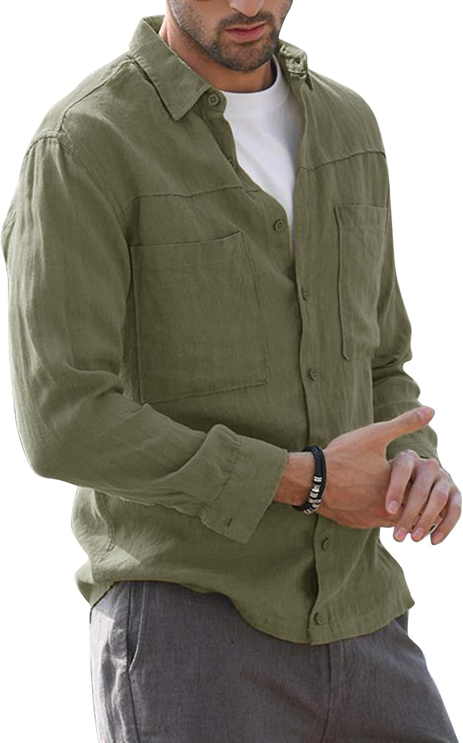 AUDATE Men's Cotton Linen Shirt – Short & Long Sleeve Options