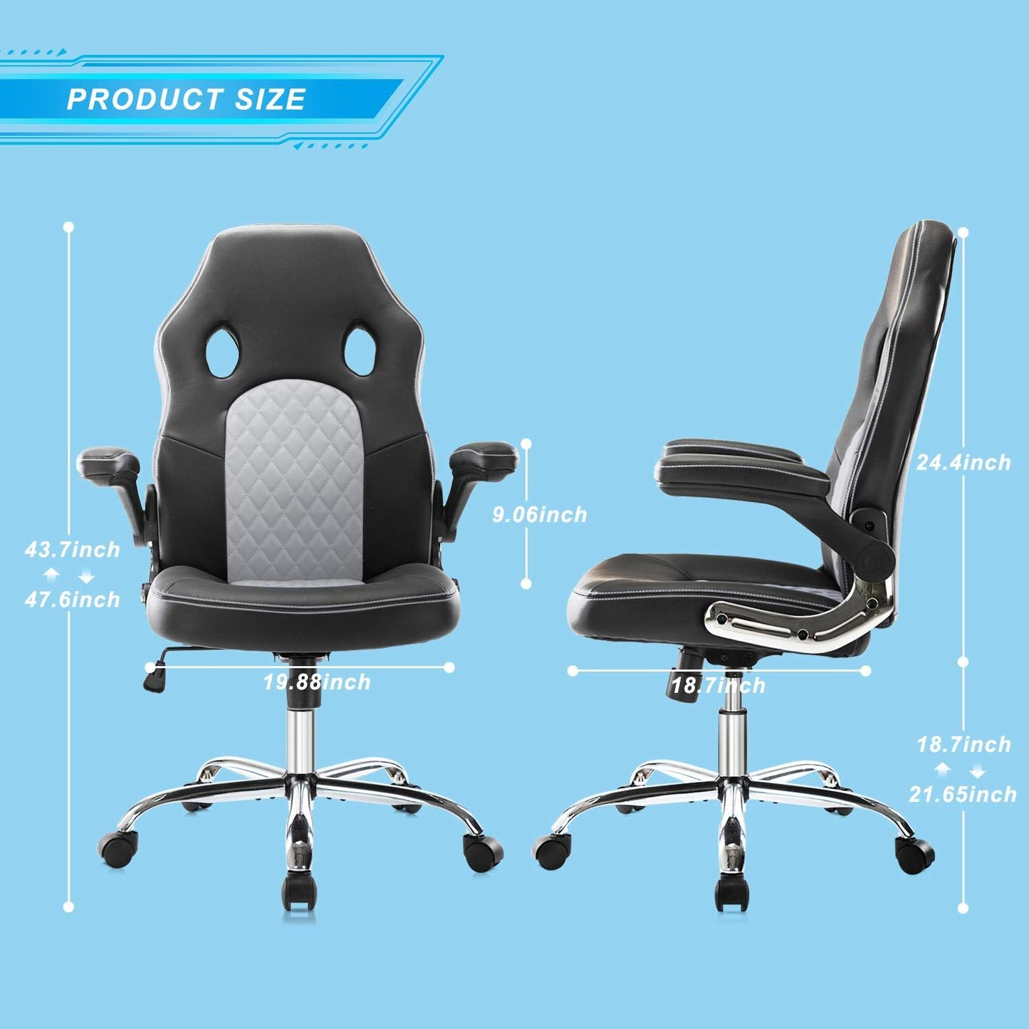 Ergonomic Gaming & Office Chair with Adjustable Flip-Up Armrests, Reclining Backrest & 360° Swivel – High-Back Computer Chair with Bonded Leather and Lumbar Support