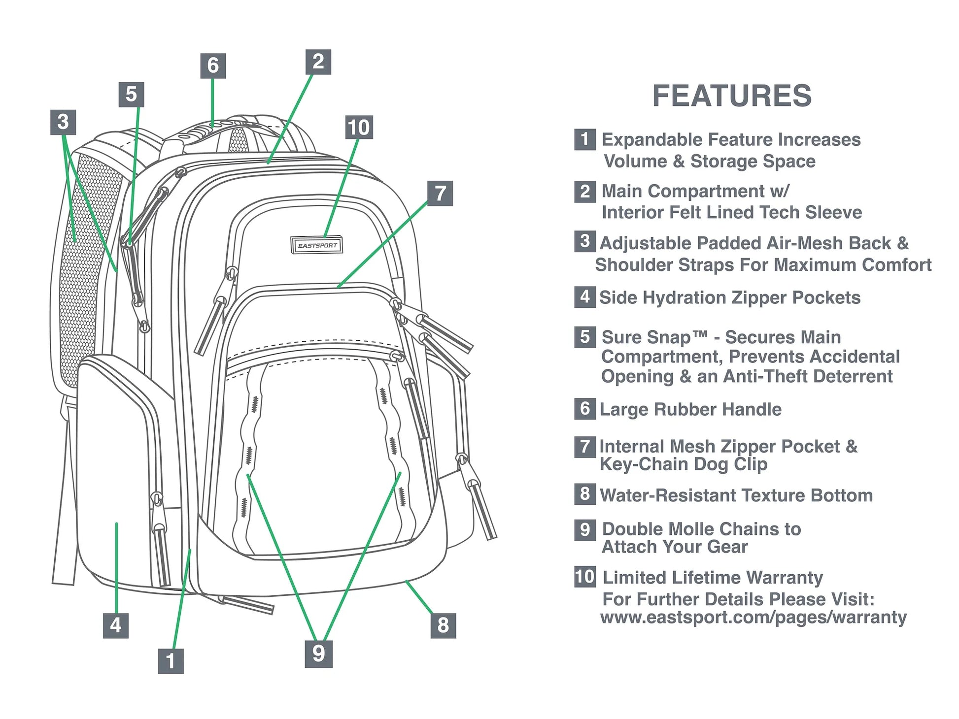 Eastsport Diamond Expandable Recycled Backpack