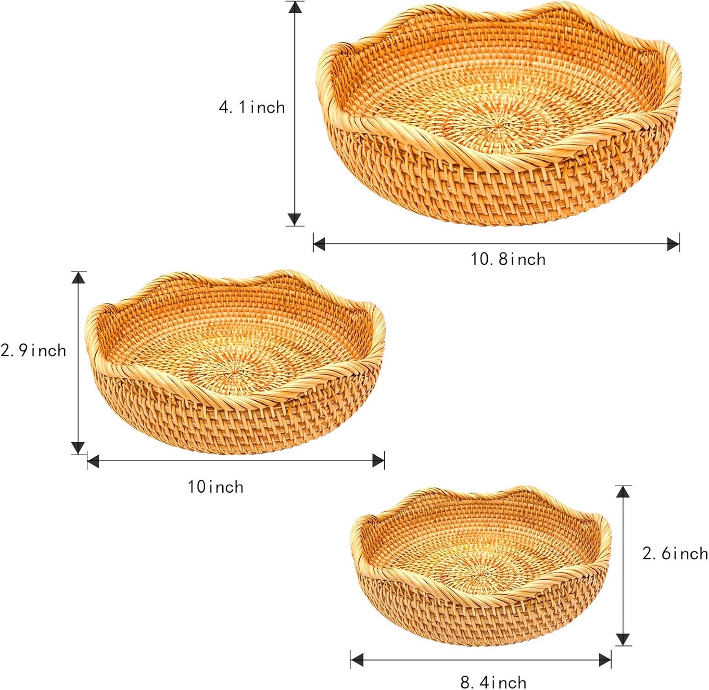 Handwoven Rattan Basket – Tall Round Wicker Storage Bowl for Fruit, Bread & Decorative Display | Eco-Friendly, Rustic Natural Organizer for Kitchen & Home Decor