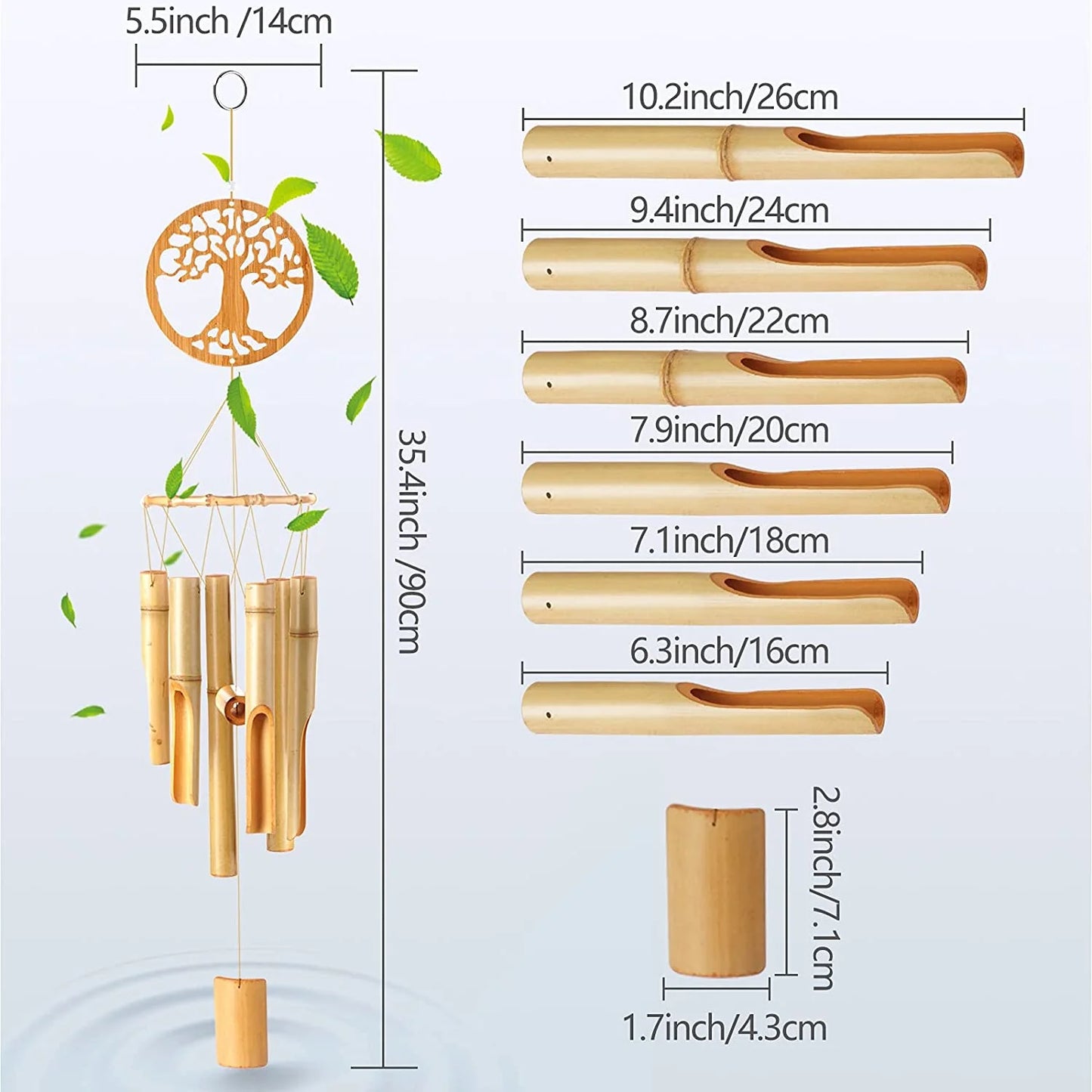 Handmade Bamboo Wind Chimes – Tree of Life Design, Natural Wooden Tubes, Sympathy Gift, Outdoor Décor (35" Height)