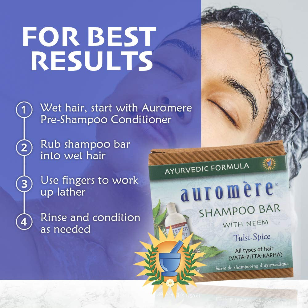 Auromère Ayurvedic Shampoo Bar – Tulsi-Spice | All-in-One Hair & Body Soap | Vegan, Zero-Waste, Neem & Herbal Formula (4.23 oz)
