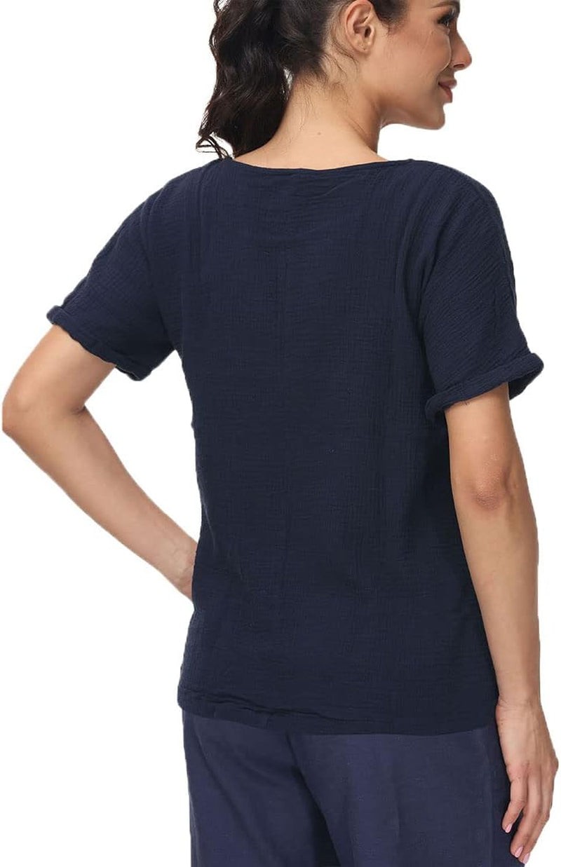 SOOJUN Cotton Linen Blend Loose-Fit T-Shirt