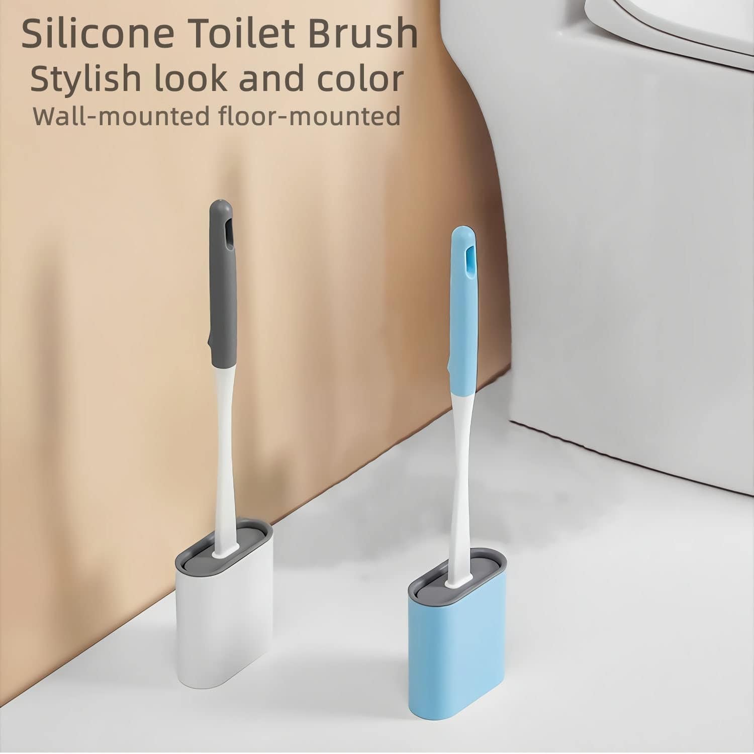 Silicone Toilet Brush with Wall Mount & Ventilated Base – Soft TPR Bristles for Deep Cleaning