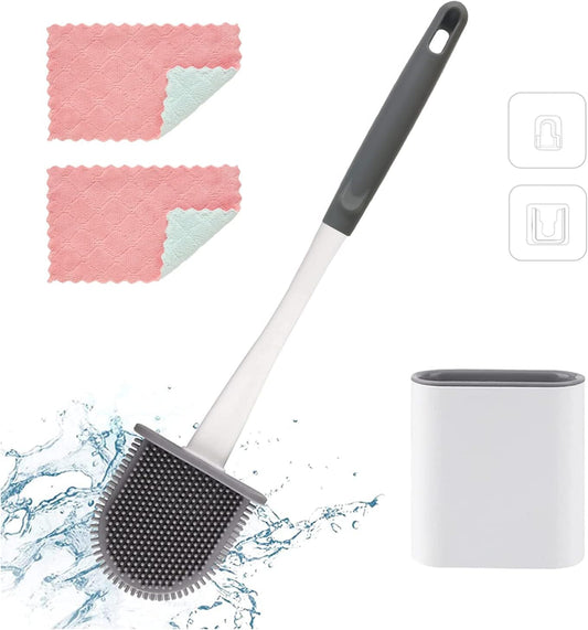 Silicone Toilet Brush with Wall Mount & Ventilated Base – Soft TPR Bristles for Deep Cleaning