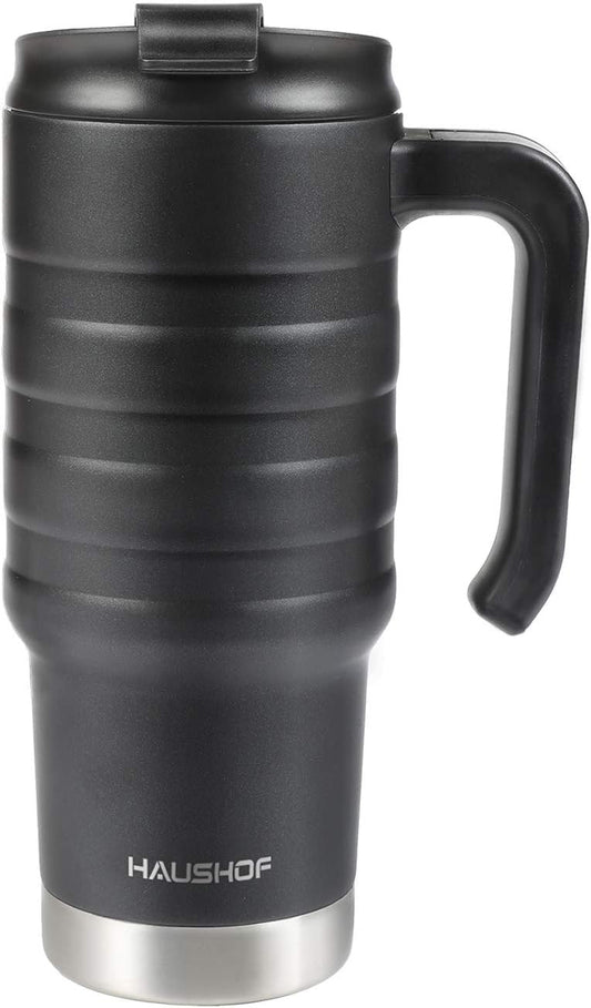HAUSHOF 24oz Insulated Tumbler with Lid & Handle – Double Wall Vacuum Stainless Steel Travel Mug, Leak-Proof, BPA-Free, Wide Mouth for Ice, Hot & Cold Drinks