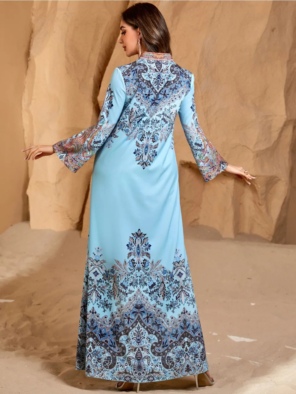 Moroccan Printed Abaya – Elegant Kaftan Party Dress