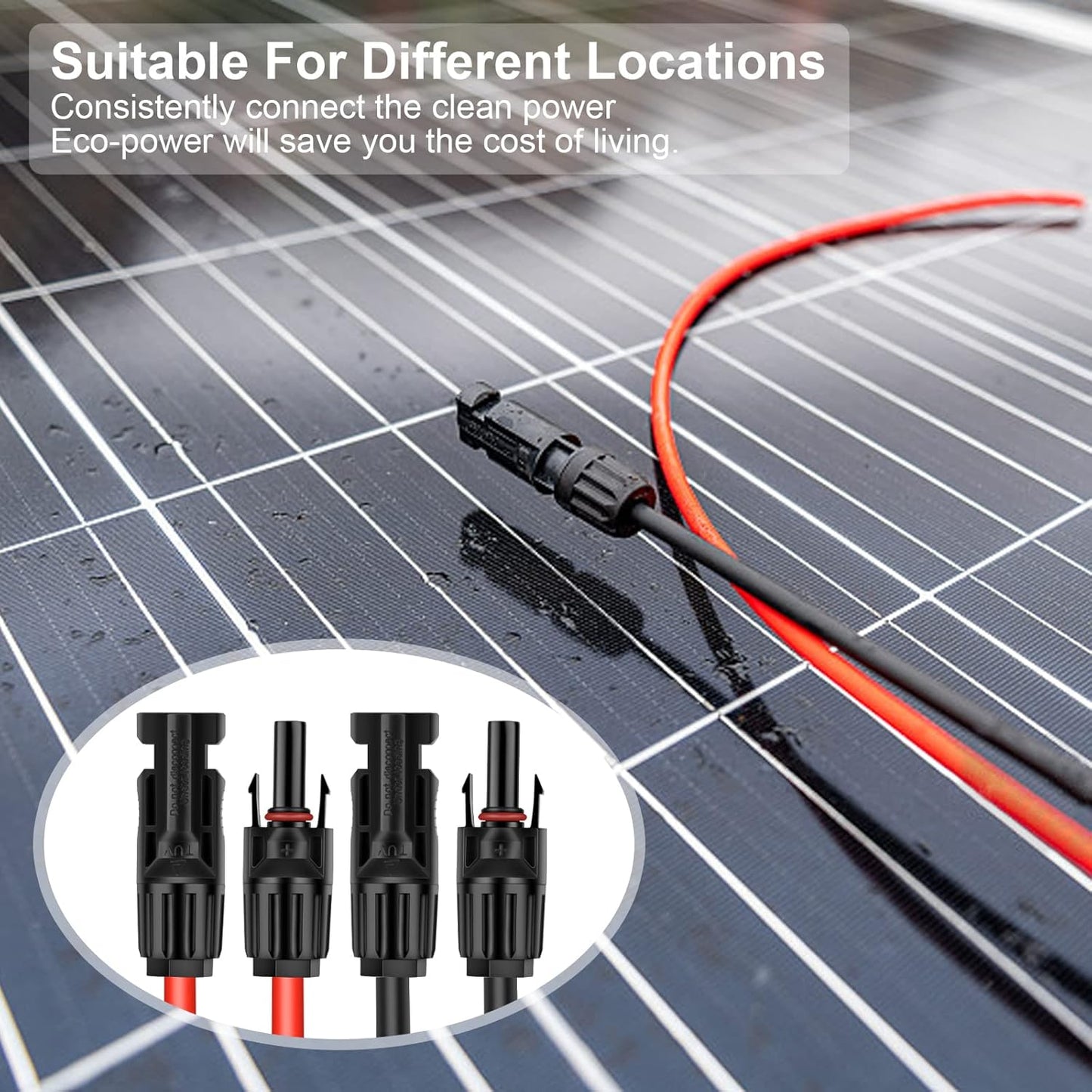 Geosiry 10AWG Solar Extension Cable – 30ft (1 Red + 1 Black)