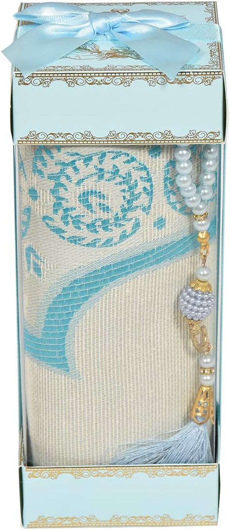 Premium Turkish Cotton Muslim Prayer Rug with Pearl Prayer Beads – Gift Boxed Islamic Prayer Mat for Men, Women & Kids