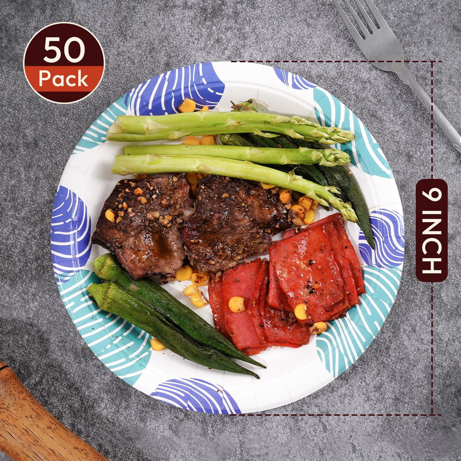 Round 9-Inch Biodegradable Compostable Paper Plates – 50 Count