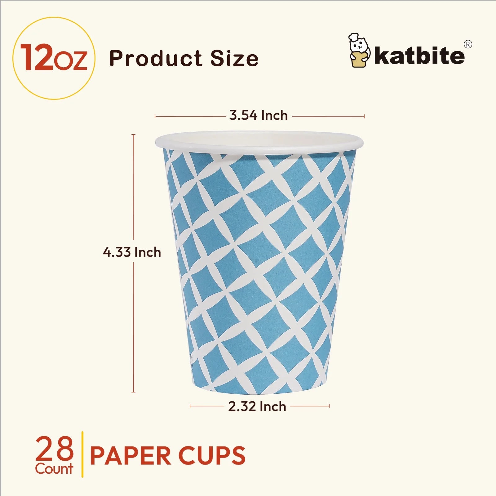 KATBITE 12oz Disposable Paper Cups – 28 Count