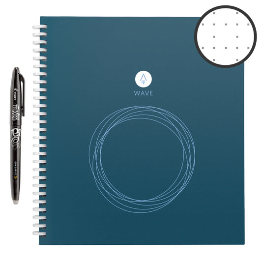 Rocketbook Wave Smart Reusable Notebook — Dot-Grid, 80 Pages, 8.5" x 9.5", Blue