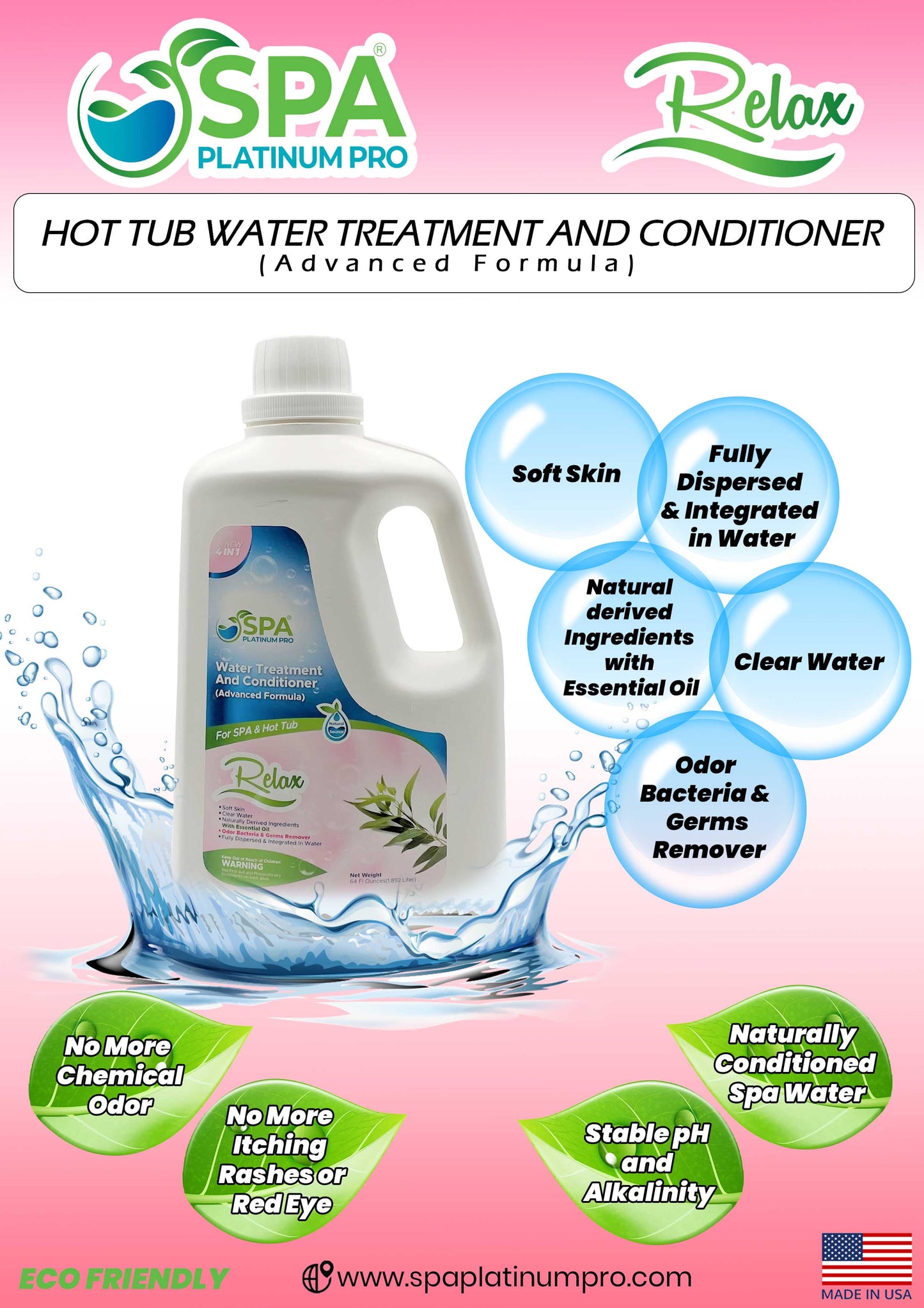 4-in-1 Water Treatment & Conditioner for Spas, Hot Tubs & Pools | 128 fl oz