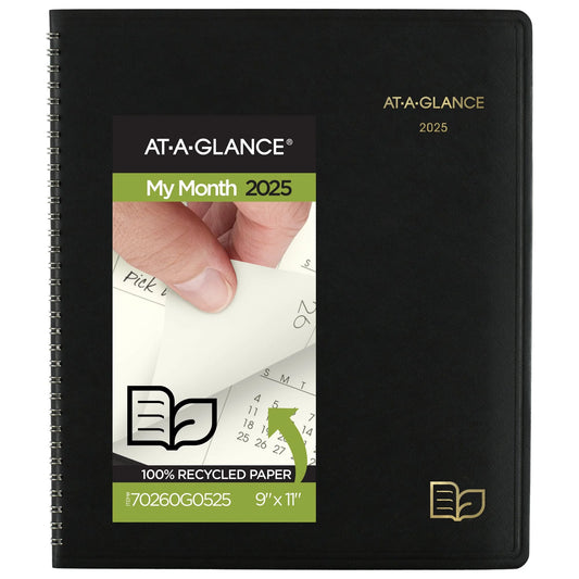 AT-A-GLANCE 2025 Recycled Monthly Planner – Black, Large 9" x 11"