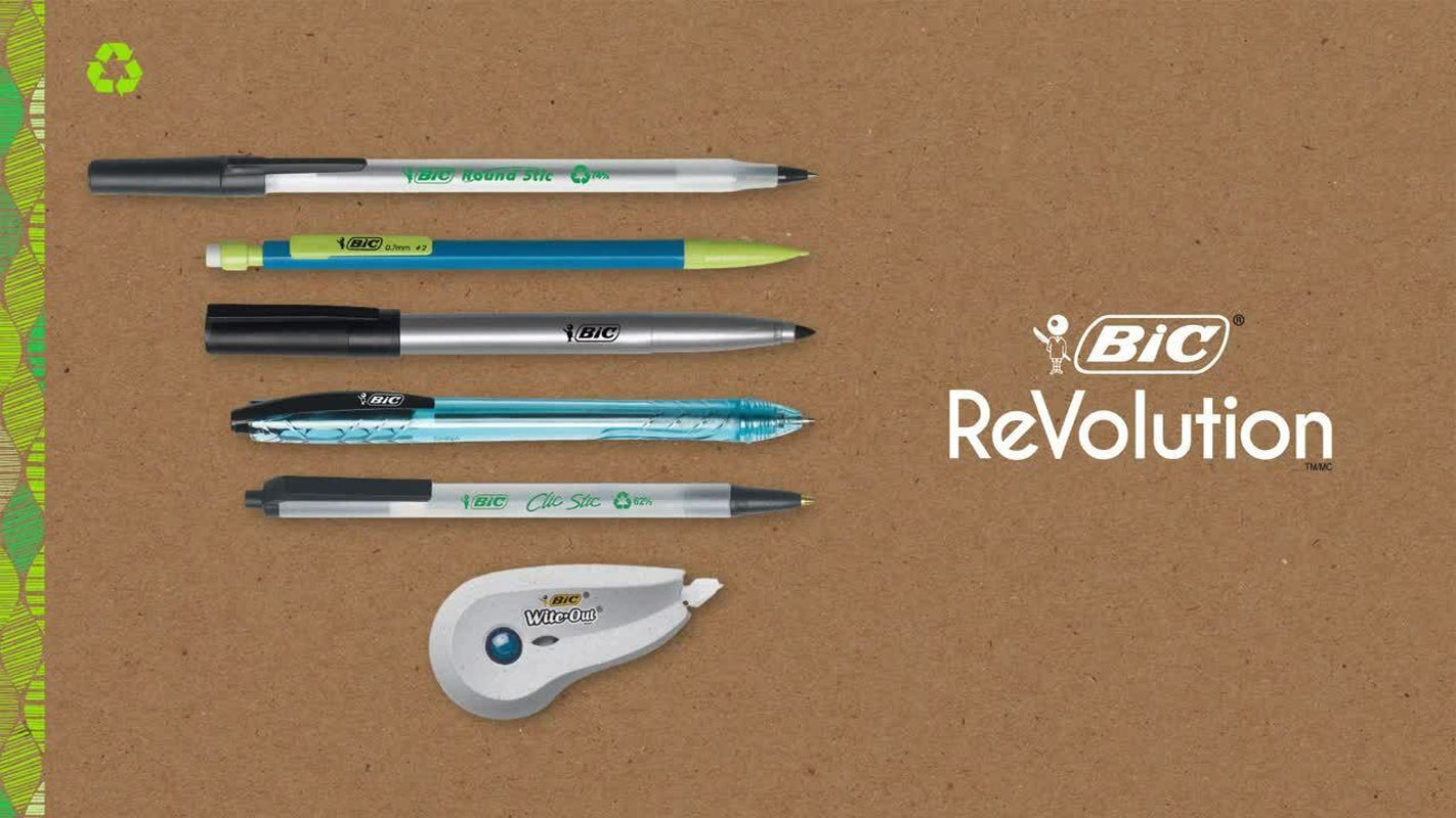 BIC ReVolution Ocean-Bound Ball Pen – 73% Recycled Plastic, Medium Point, Black, 12-Count
