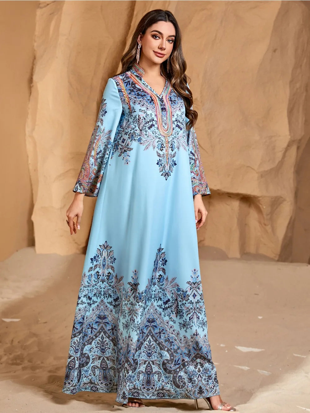 Moroccan Printed Abaya – Elegant Kaftan Party Dress