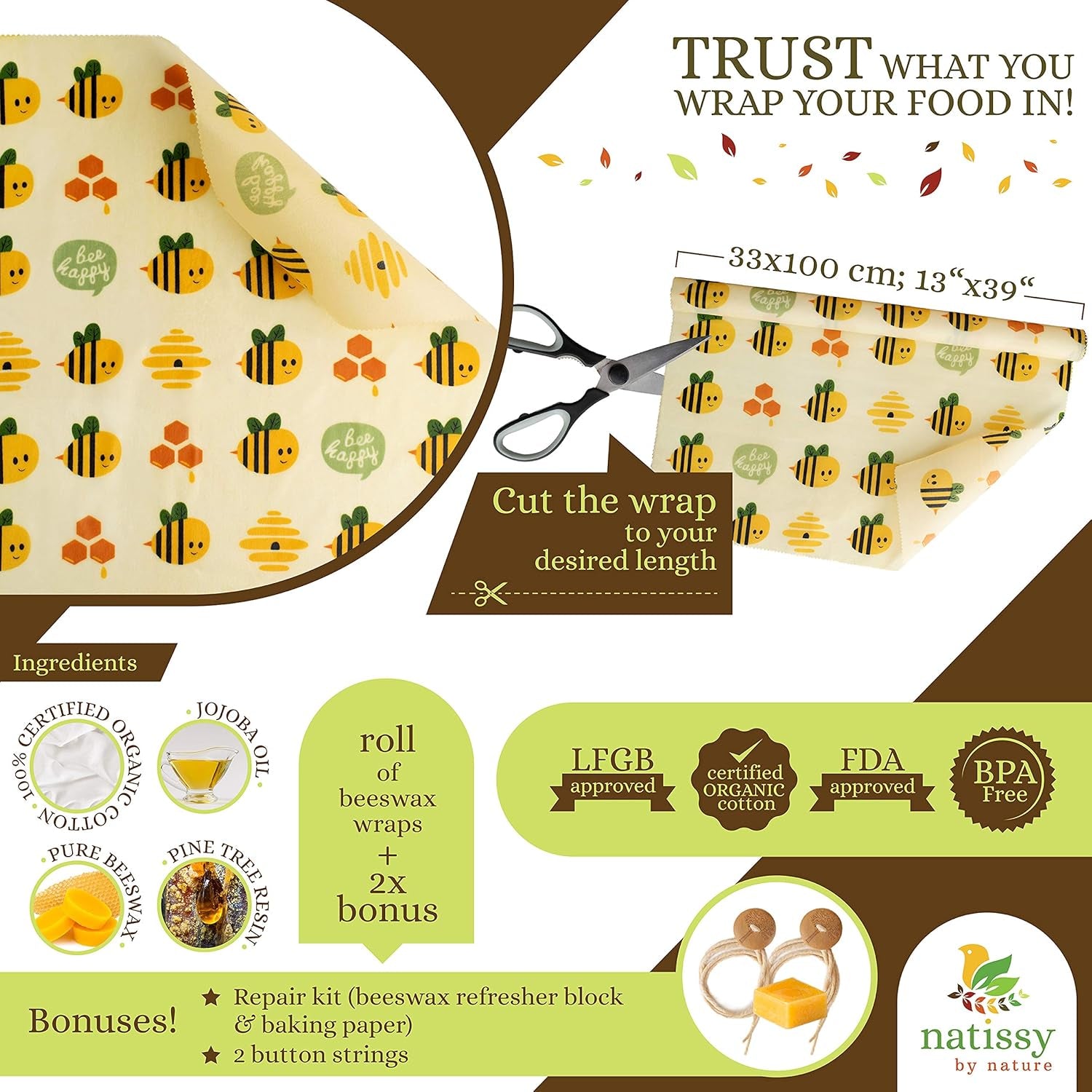 🐝 Natissy Beeswax Wrap – Sustainable, Stylish, and Plastic-Free Food Storage