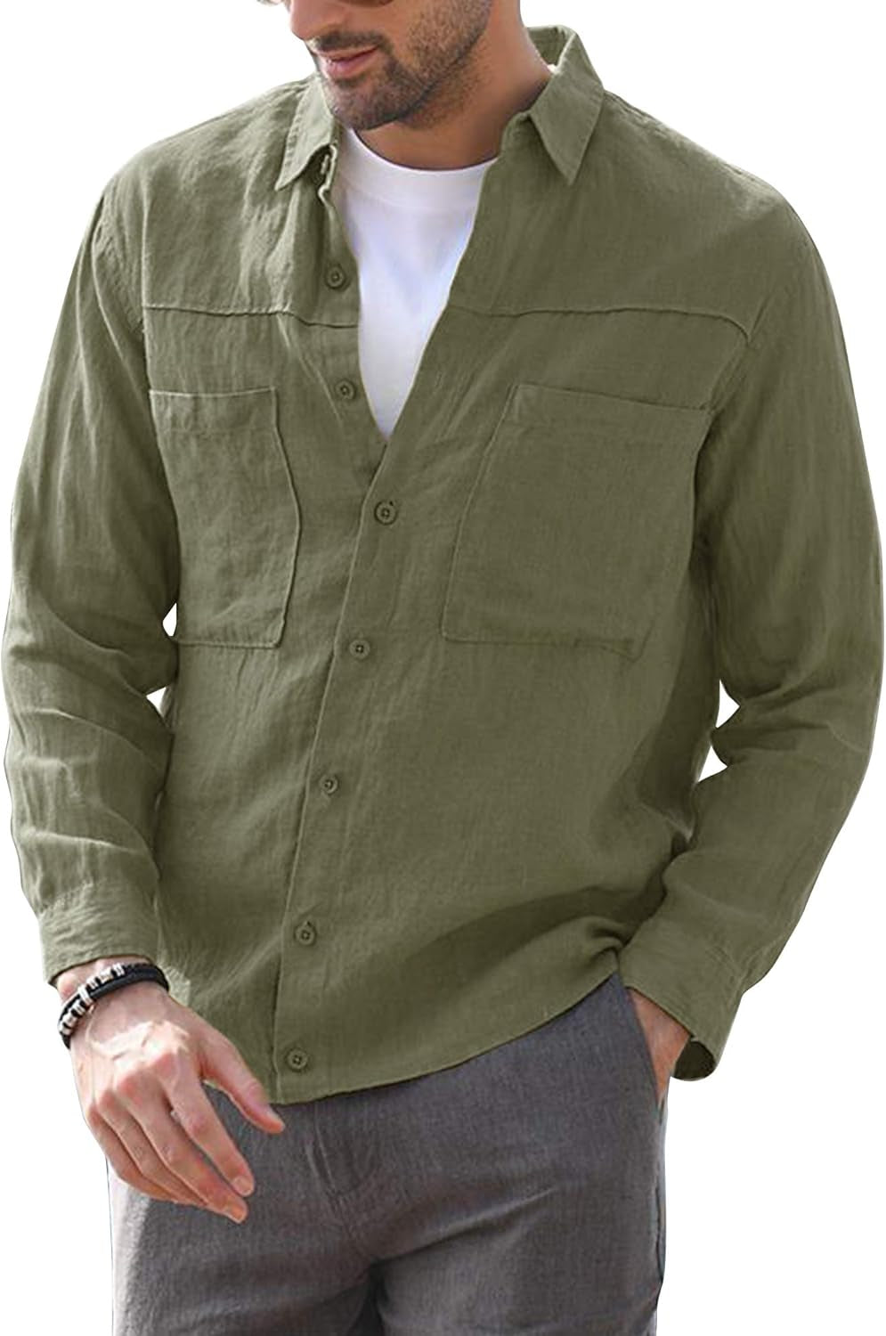 AUDATE Men's Cotton Linen Shirt – Short & Long Sleeve Options