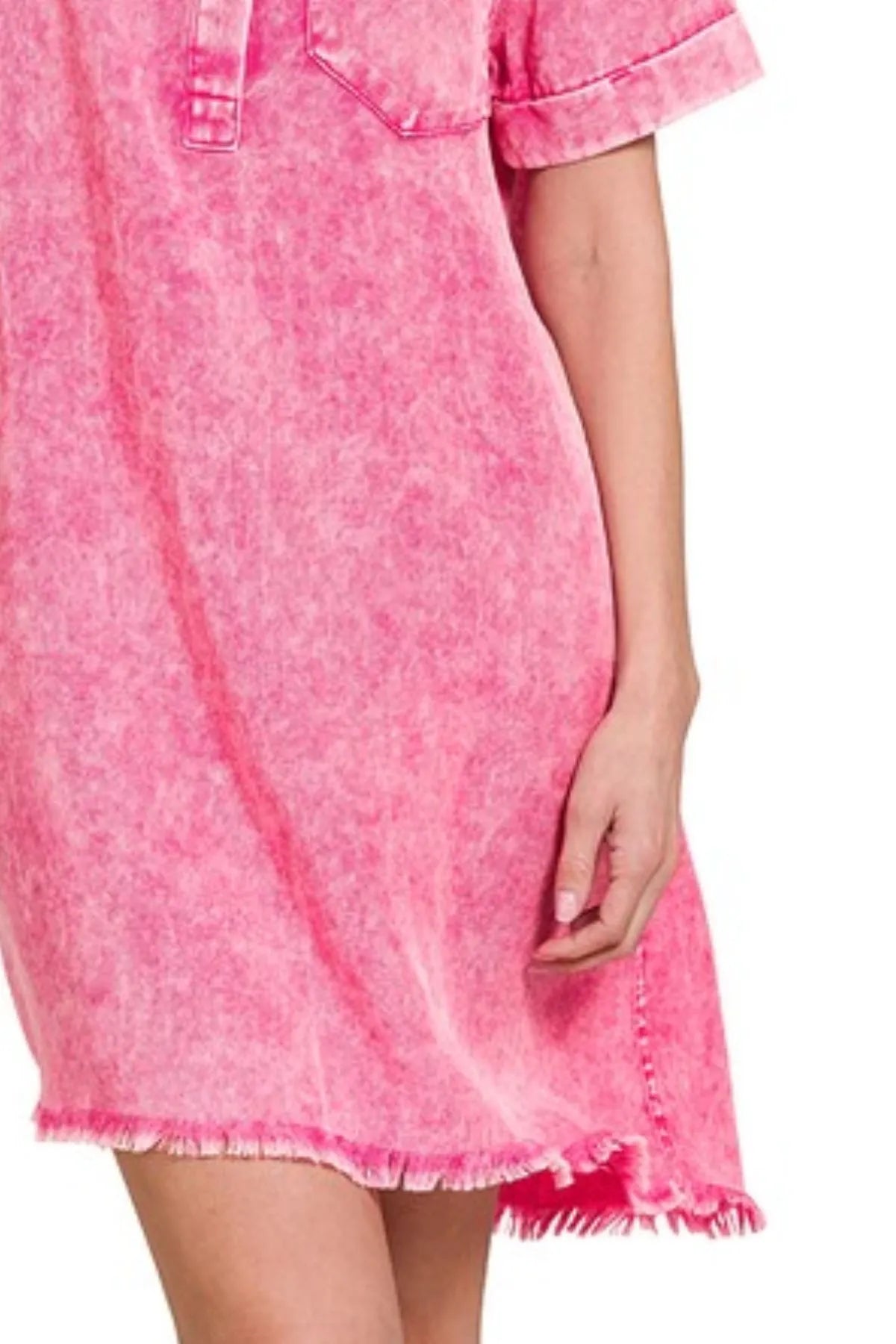 Acid-Washed Pink Denim Shirt Dress
