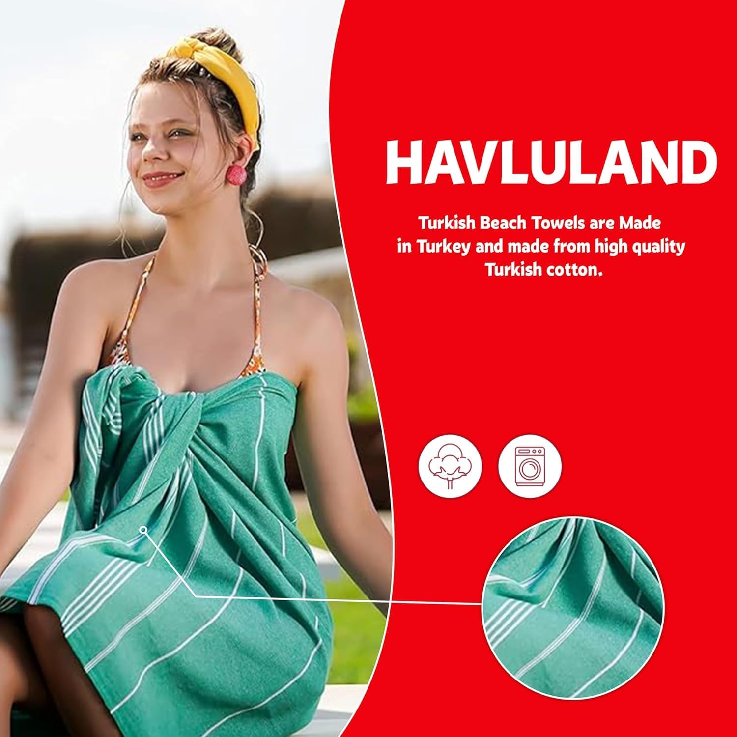 Havluland Oversized Turkish Cotton Beach Towel – Versatile, Soft & Sand-Resistant