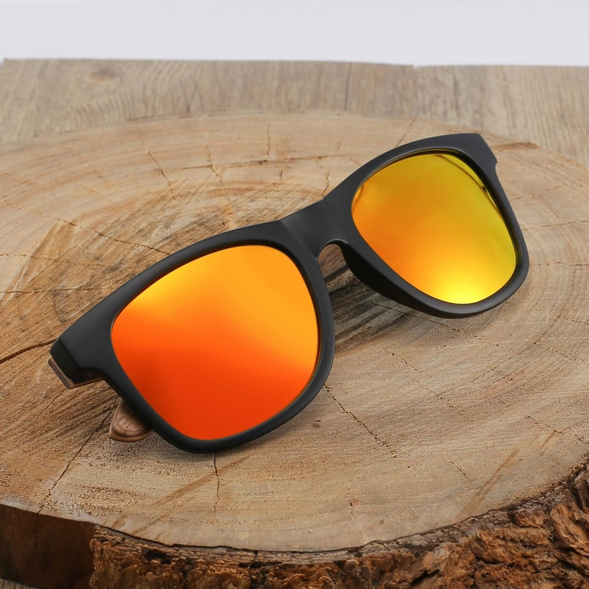 Retro Wood Polarized Sunglasses - Cool Style Matte Finish Frame with Wooden Temple for Men and Women Perfect Gifts