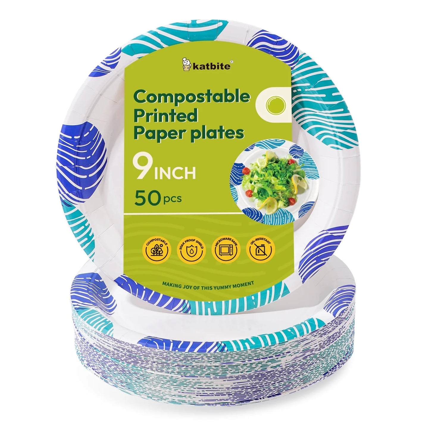 Round 9-Inch Biodegradable Compostable Paper Plates – 50 Count