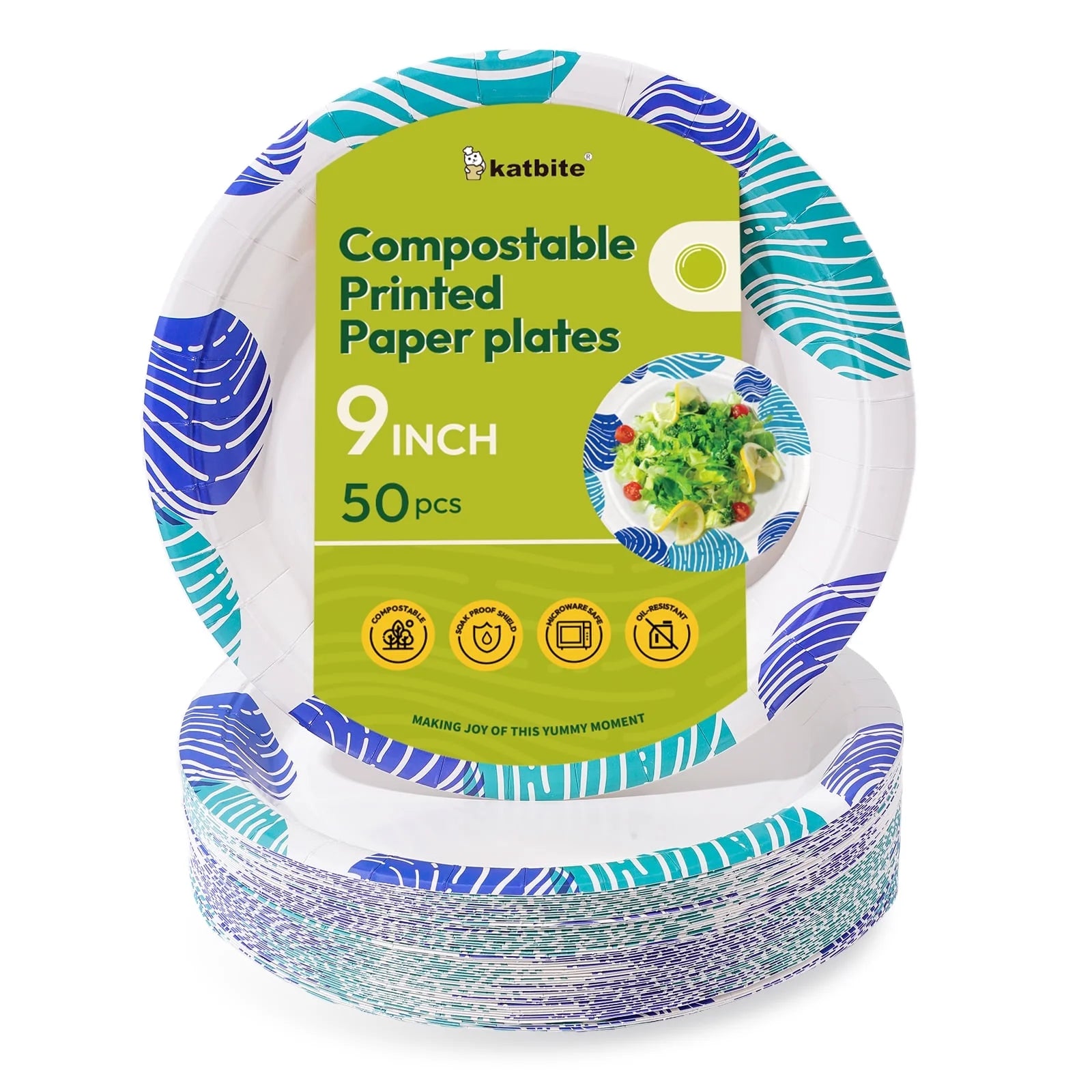 Round 9-Inch Biodegradable Compostable Paper Plates – 50 Count