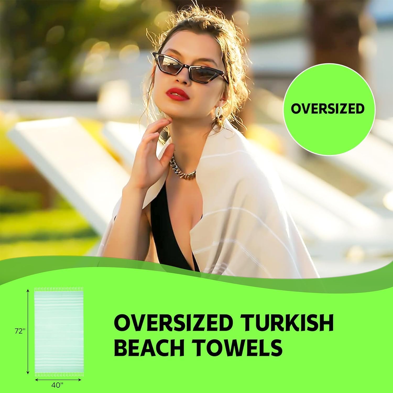 Havluland Oversized Turkish Cotton Beach Towel – Versatile, Soft & Sand-Resistant
