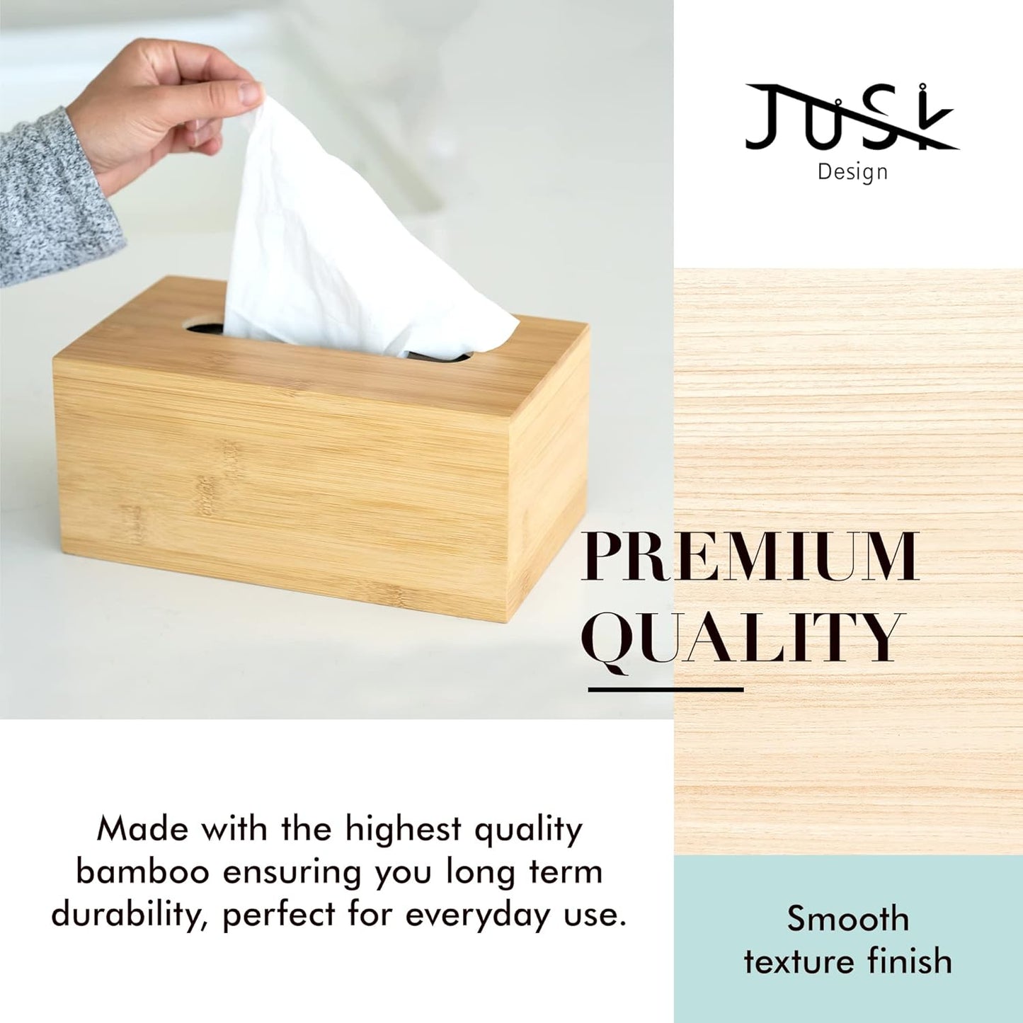 JUSK Design Bamboo Tissue Box Cover – Natural Elegance, Everyday Function