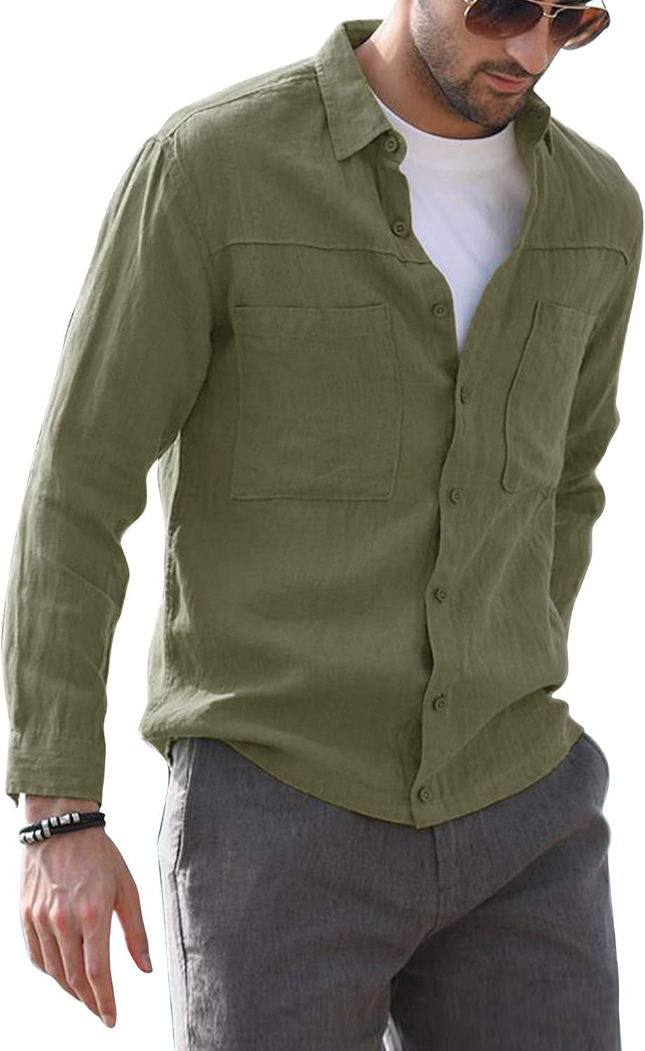 AUDATE Men's Cotton Linen Shirt – Short & Long Sleeve Options