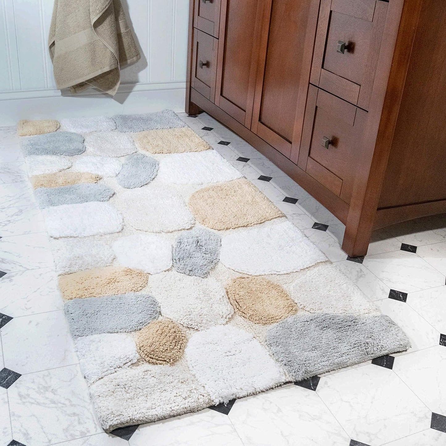 🛁 EcoSoft™ 100% Cotton Pebble Bath Runner – Machine Washable, Non-Slip Latex Backing, Spa-Inspired Comfort – 24"x60"