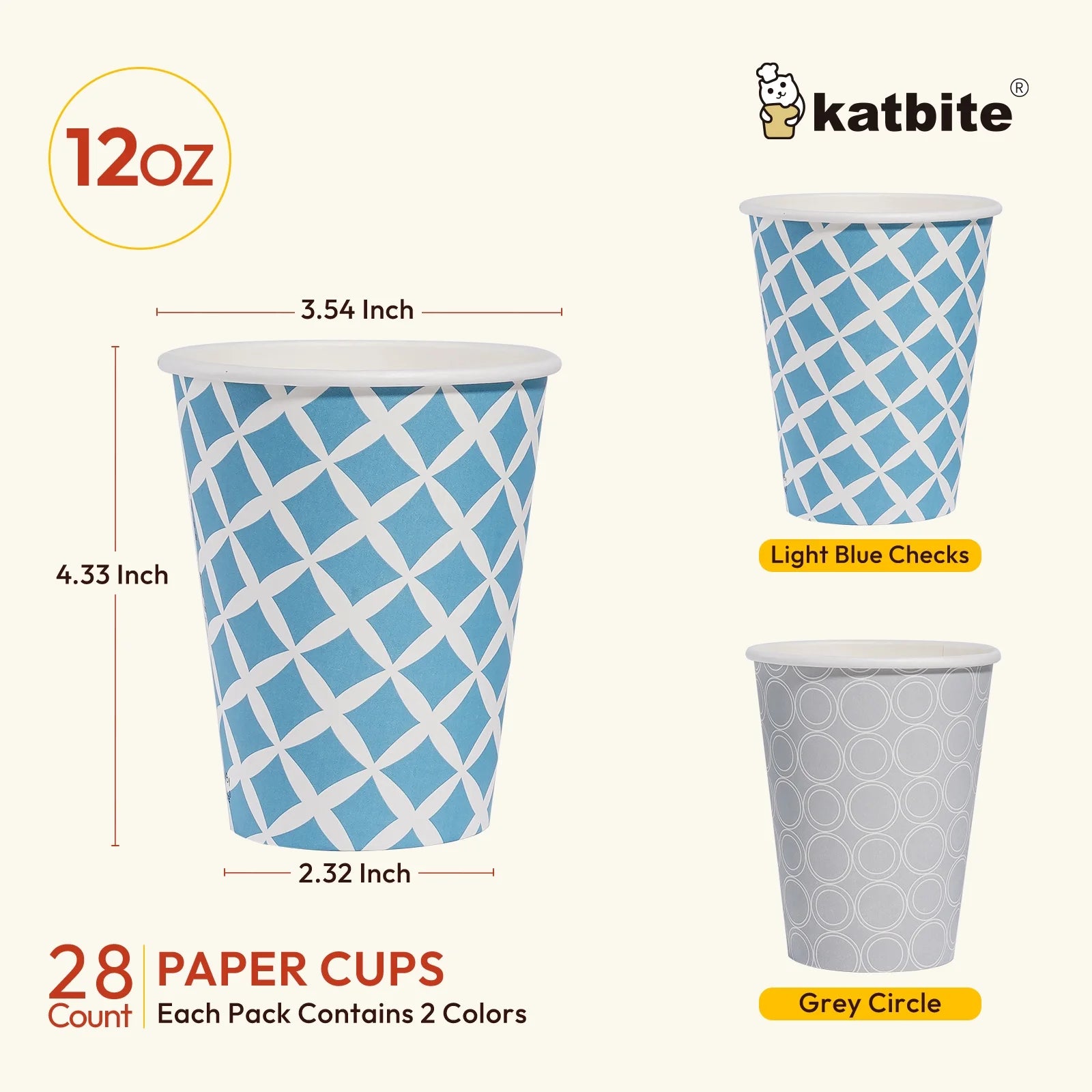 KATBITE 12oz Disposable Paper Cups – 28 Count