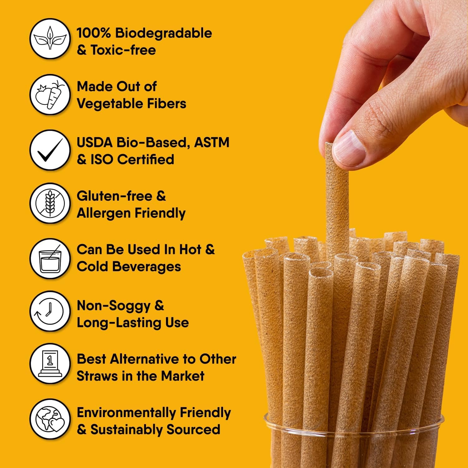 300 Individually Wrapped Eco-Friendly Drinking Straws, 8.25" Long, 6mm Diameter