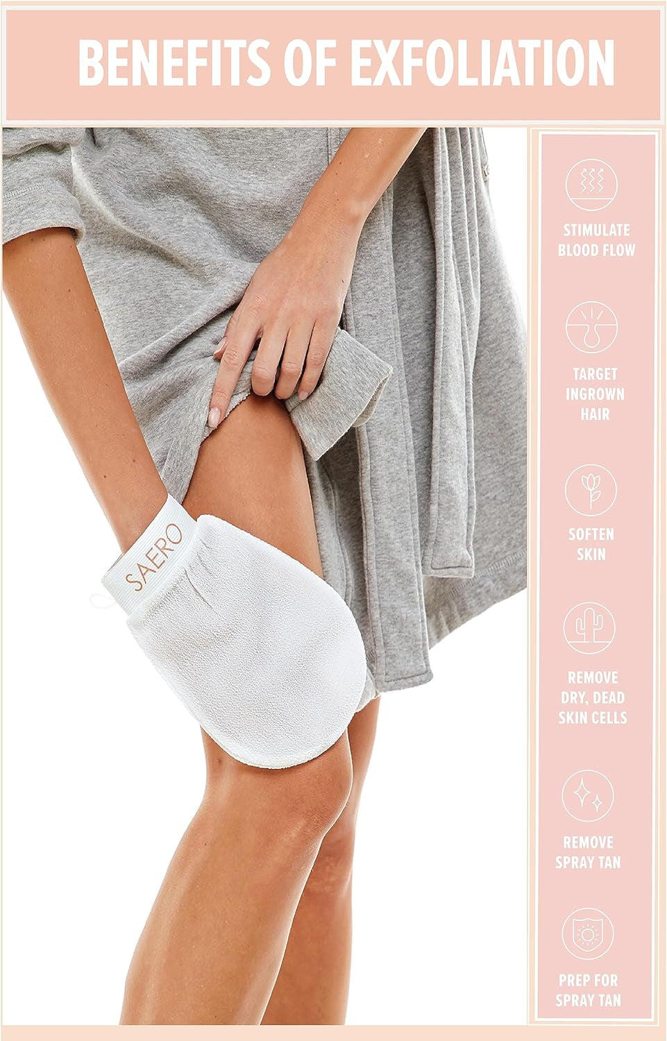 SAERO Original Korean Exfoliating Mitt – Premium Viscose Glove for Deep Body Scrub, Self-Tan Prep, Keratosis Pilaris & Ingrown Hair – Reusable, Fast-Drying, Vegan & Halal-Certified