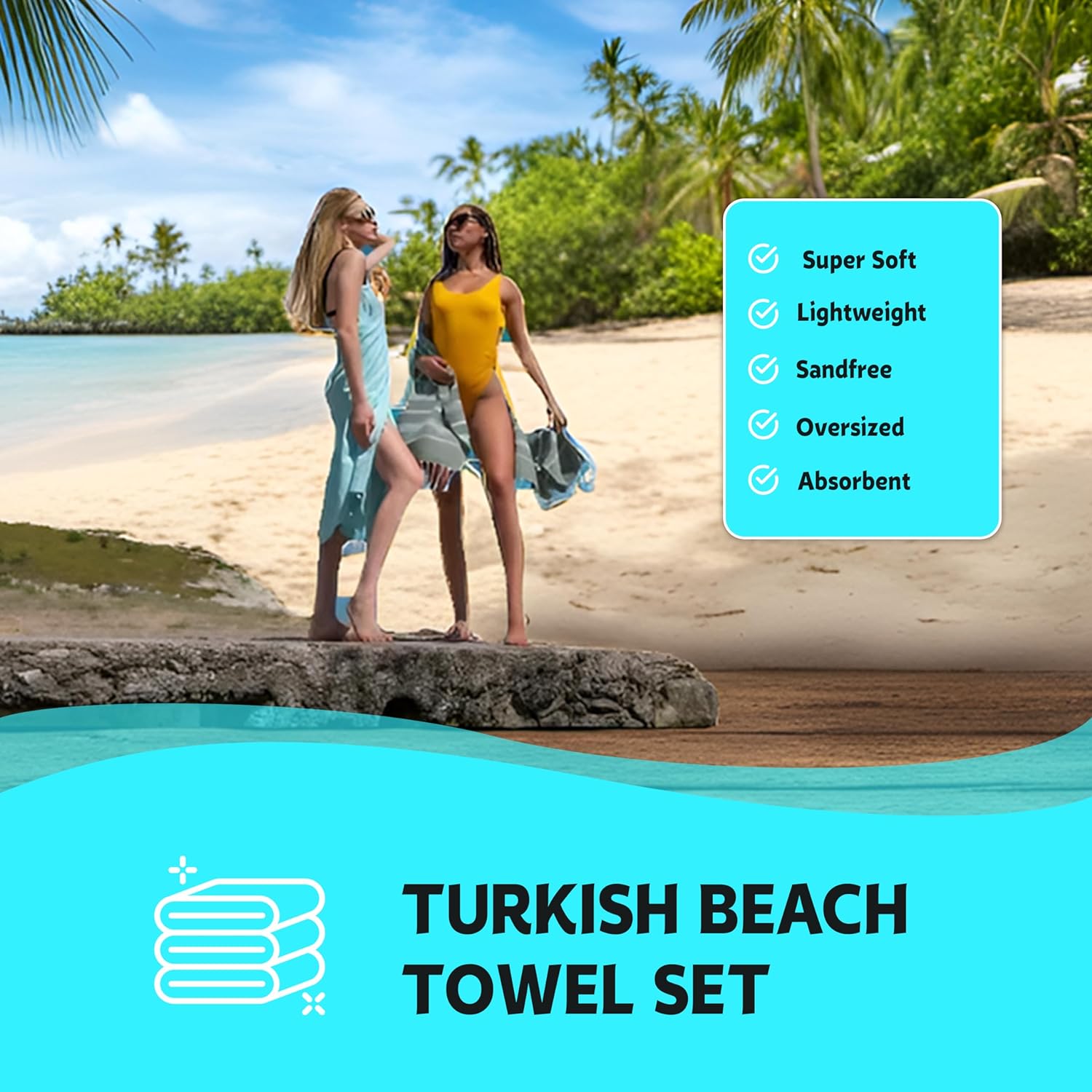 Havluland Oversized Turkish Cotton Beach Towel – Versatile, Soft & Sand-Resistant