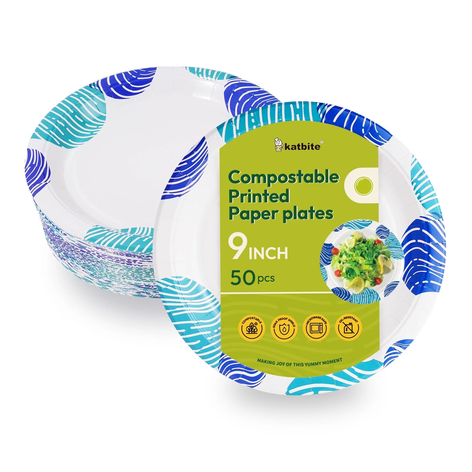 Round 9-Inch Biodegradable Compostable Paper Plates – 50 Count