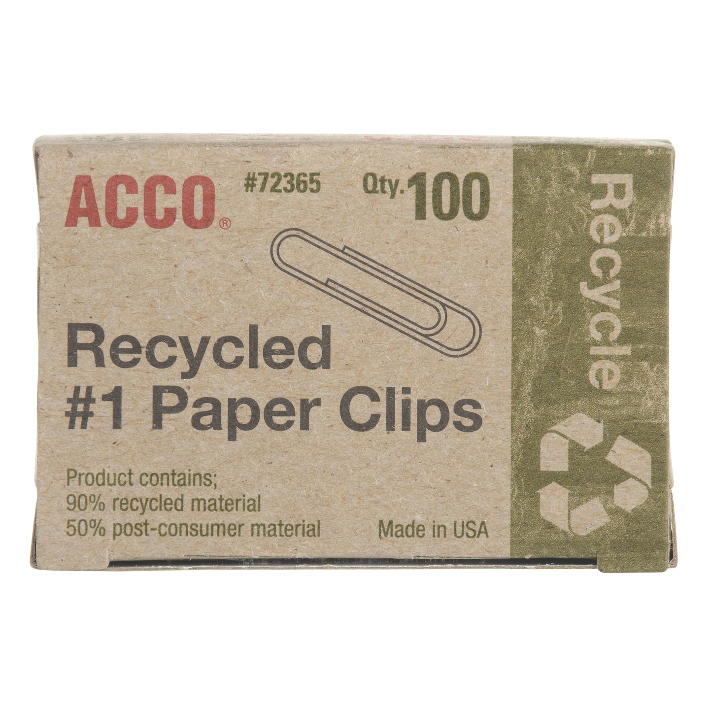 ACCO Recycled Paper Clips, #1 Size, Smooth Silver Finish – 100/Box