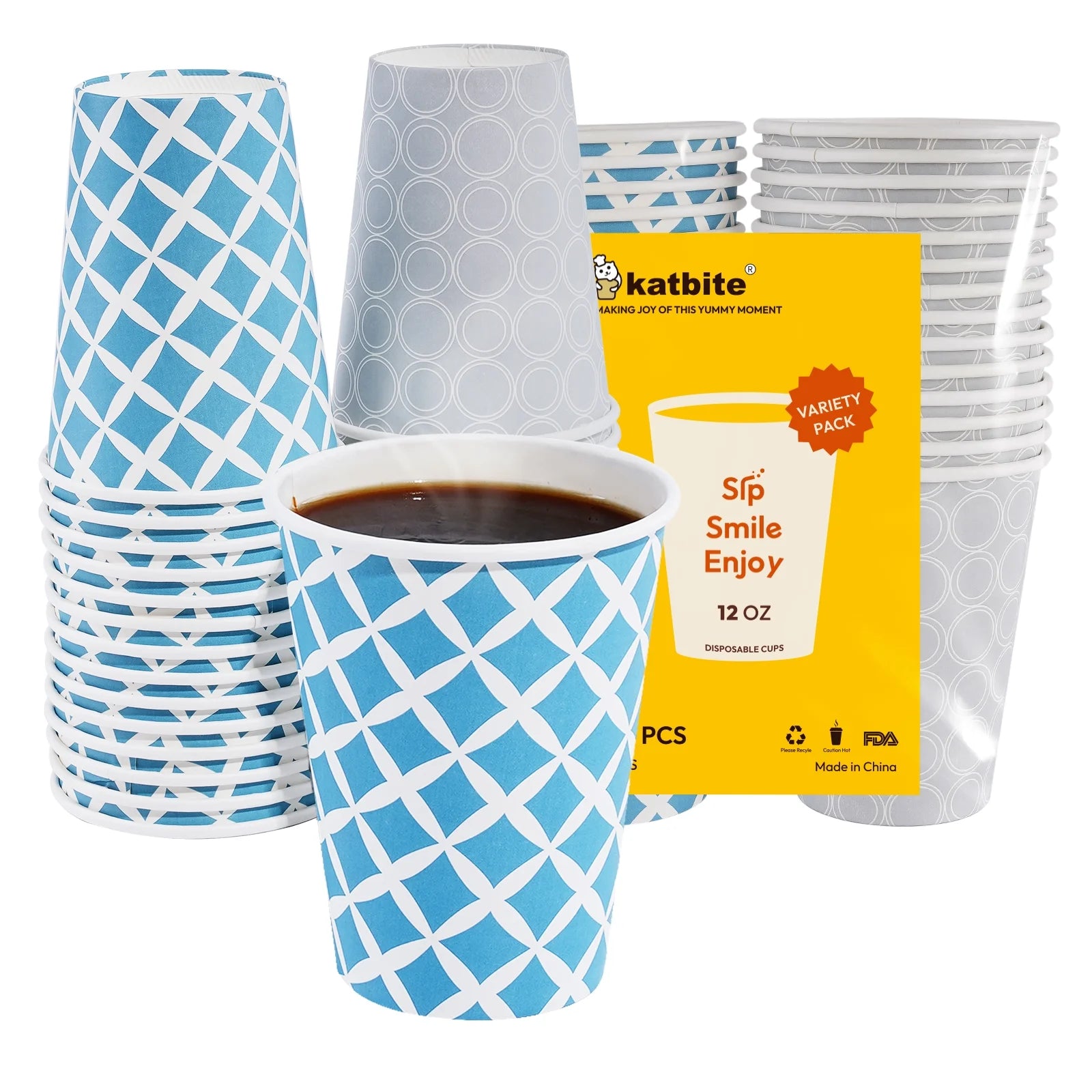 KATBITE 12oz Disposable Paper Cups – 28 Count
