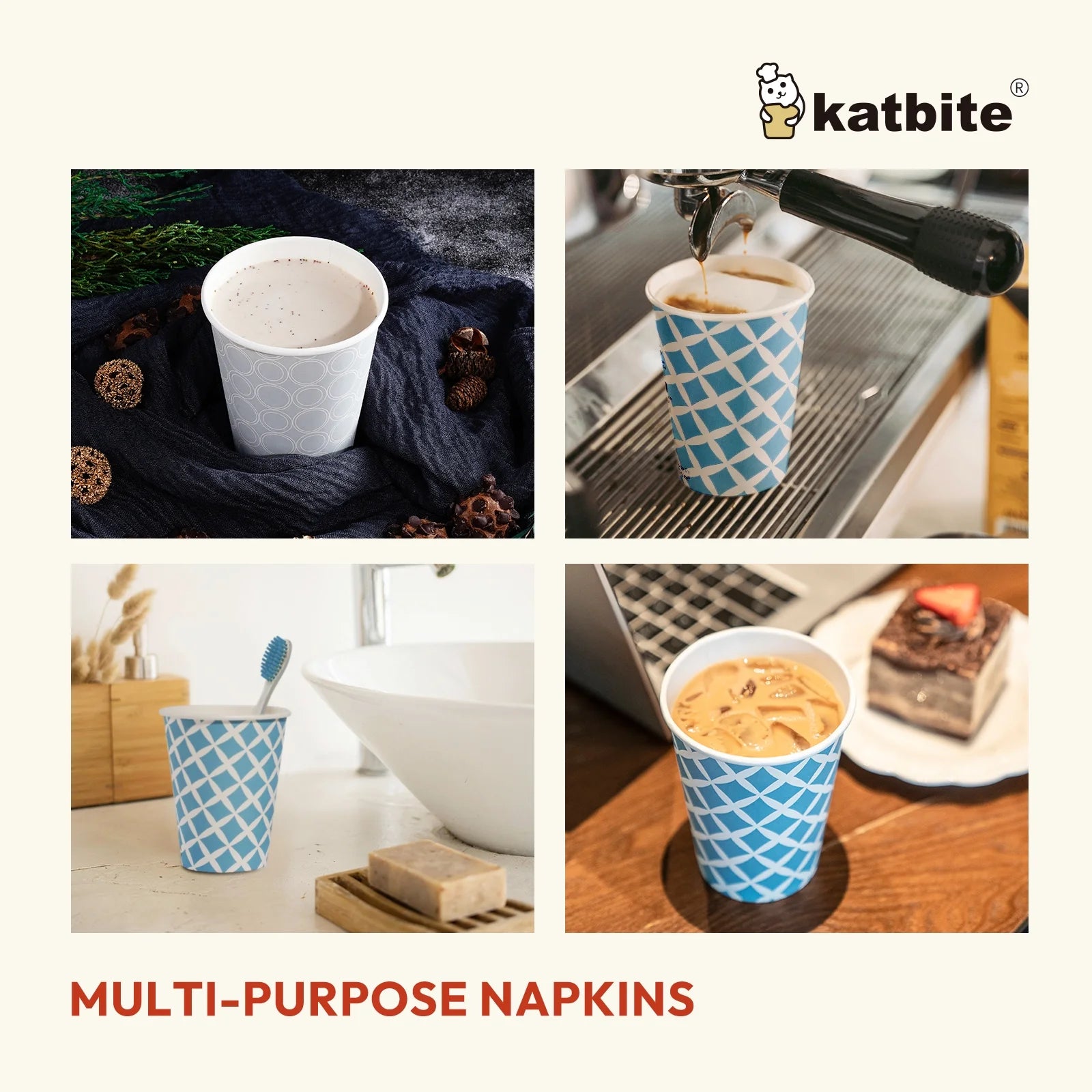 KATBITE 12oz Disposable Paper Cups – 28 Count