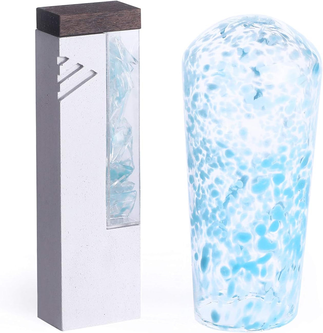 Chuppah Breaking Glass Mezuzah Kit – Elegant Jewish Wedding Keepsake with Cement Case & Colorful Glass Vessel (Gray & Blue) by Project Lev