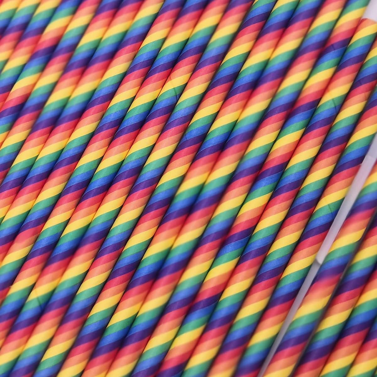 Rainbow Paper Straws for Wedding Party Summmer Party Beach Cocktail Baby Shower Biodegradable Drinking Straws Box of 100