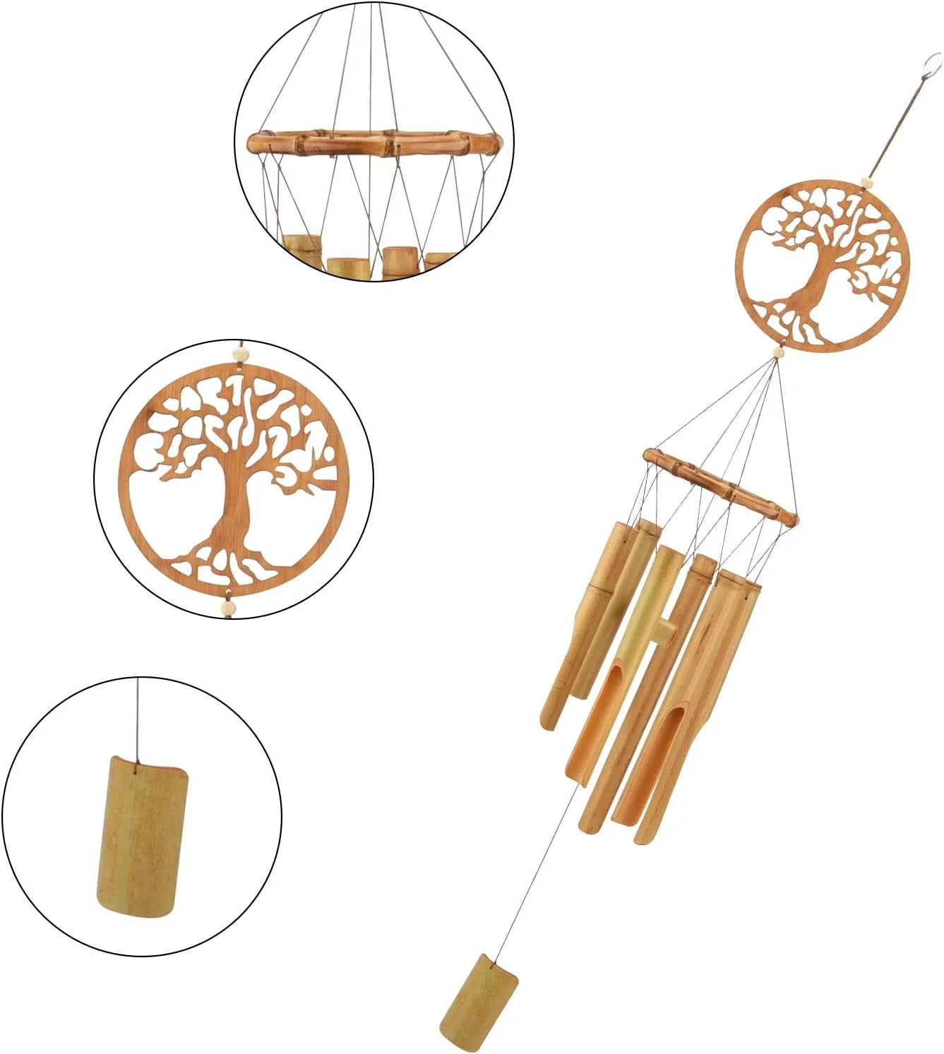 Handmade Bamboo Wind Chimes – Tree of Life Design, Natural Wooden Tubes, Sympathy Gift, Outdoor Décor (35" Height)