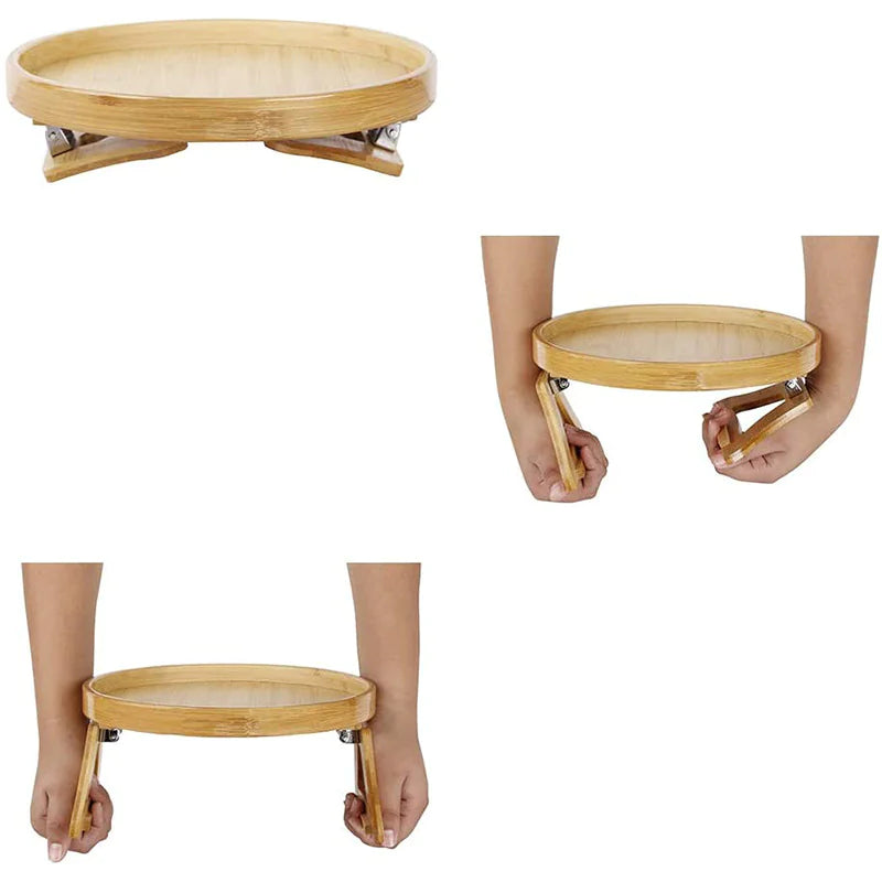 Foldable Round Bamboo Storage Tray with Legs