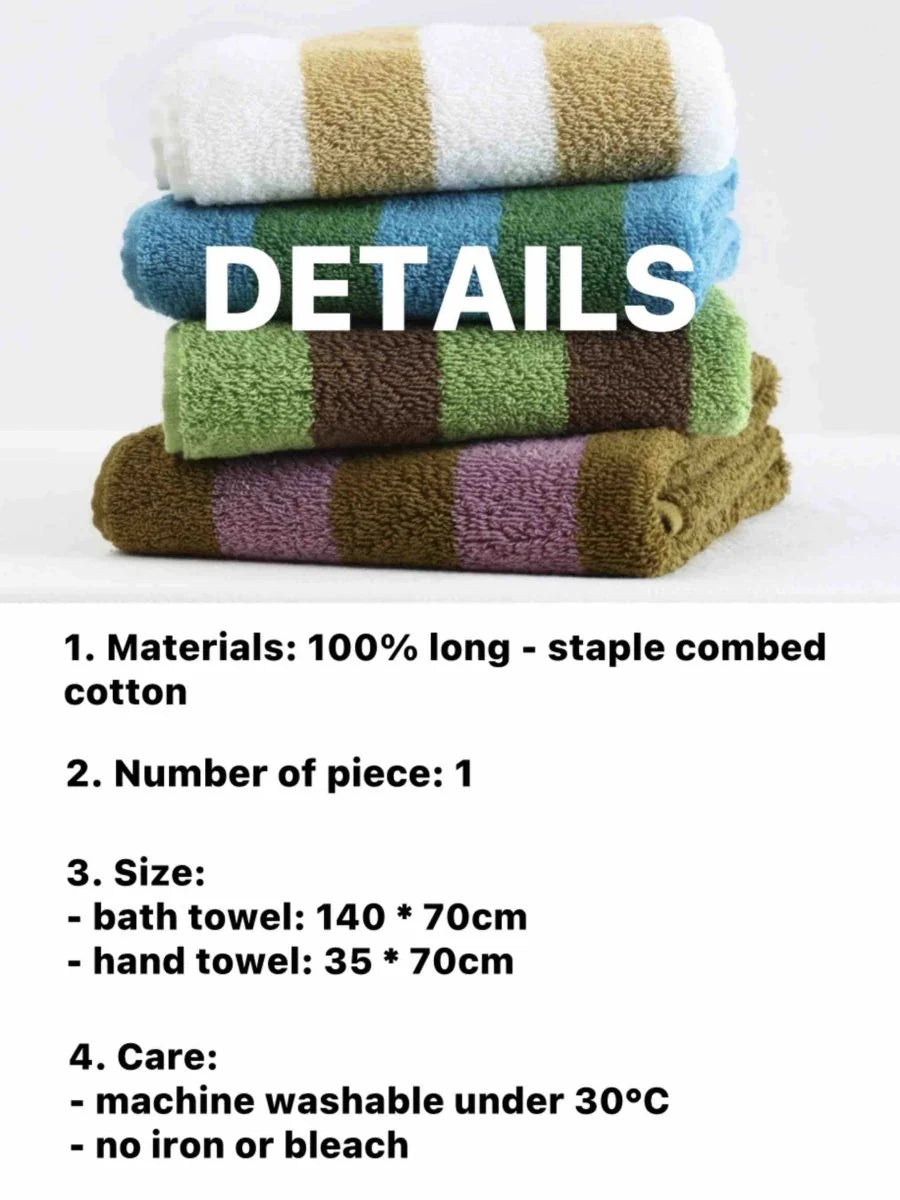 Ultra Soft Absorbent Retro Stripe Bath Towel - 100% Organic Premium Combed Cotton