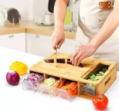 Bamboo Multi-functional Vegetable Cutting Board with Storage Box