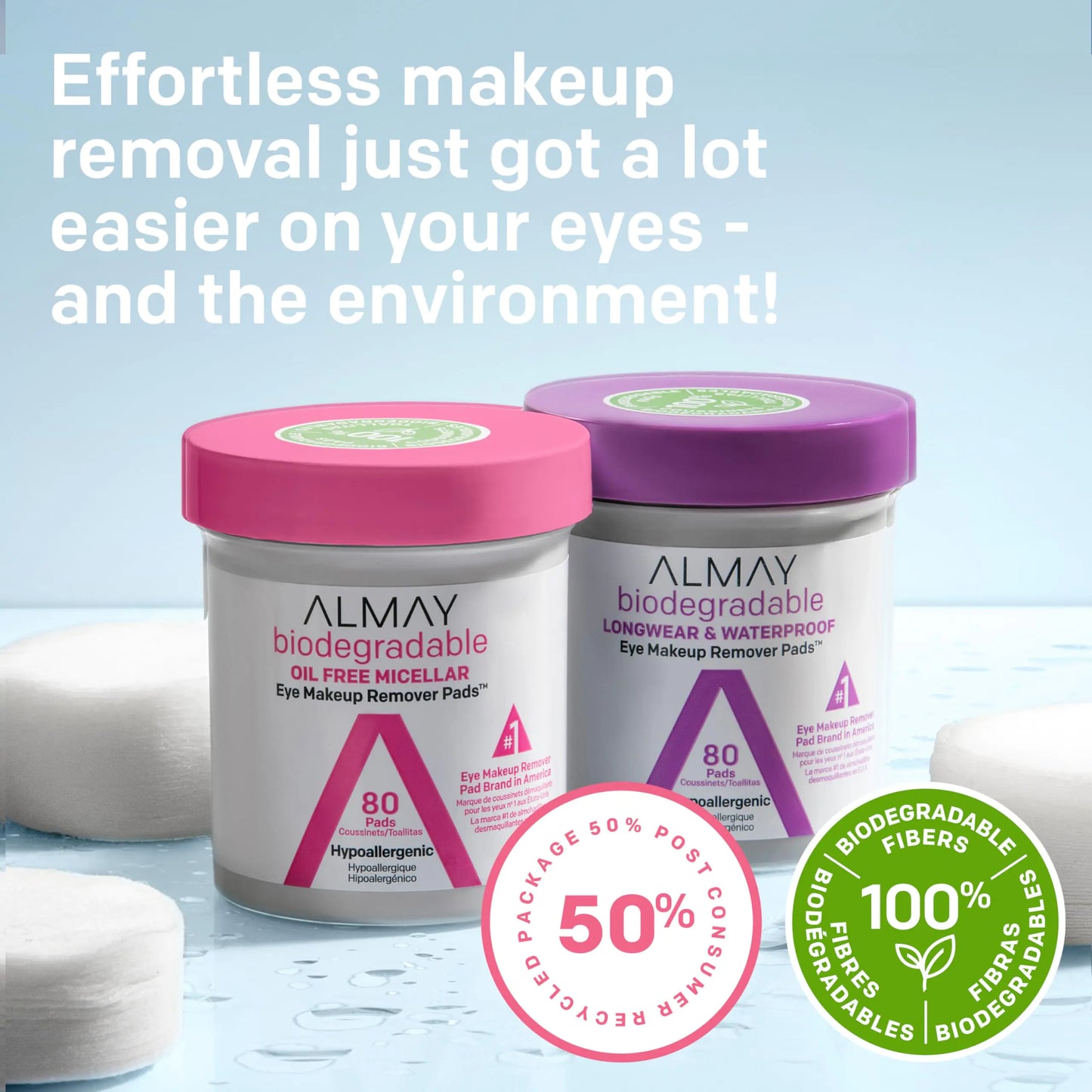 Almay Biodegradable Makeup Remover Pads, Longwear & Waterproof, Hypoallergenic, Fragrance-Free, Dermatologist & Ophthalmologist Tested, 120 count 1 Count (Pack of 120)